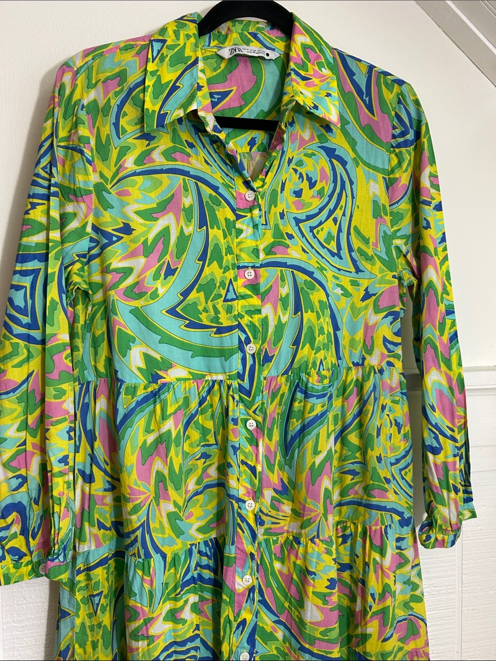 ZARA 100% cotton AOP Colorful Button Up Midi Dress size medium - Picture 6 of 10